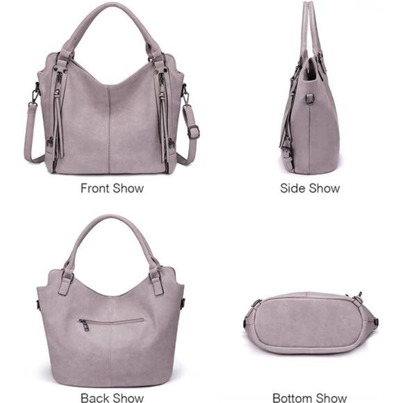 2 Pcs Tote Bag PU Leather Shoulder Bags Fashion Hobo Bags Large Purse Handbags - Picture 4 of 6